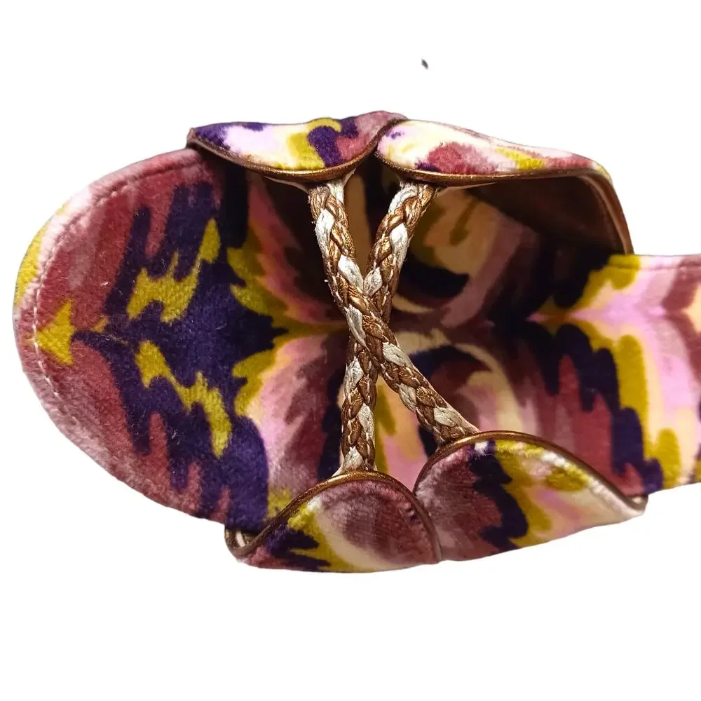 MISSONI Colorful Velvet Heel Sandal 35 High Wedge Ankle Straps Purple Green Gold